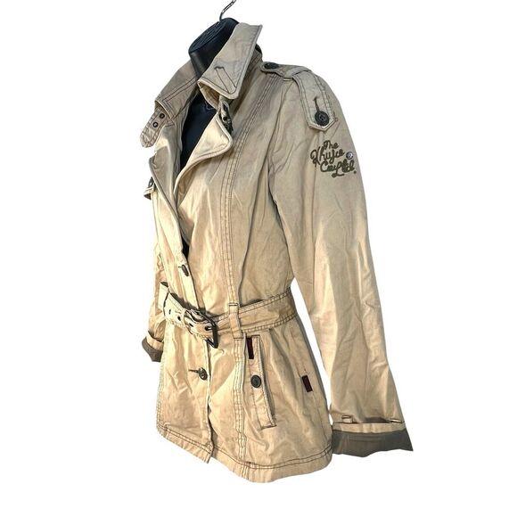 KHUJO womens sz S trench coat khaki beige‎ - Picture 4 of 10